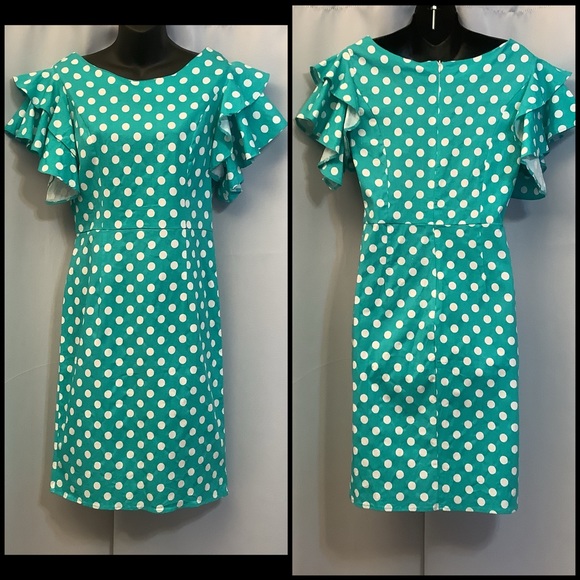 Sisjuly Dress Women’s Size Large Ruffle Sleeves Polka Dot Turquoise White - Picture 1 of 14